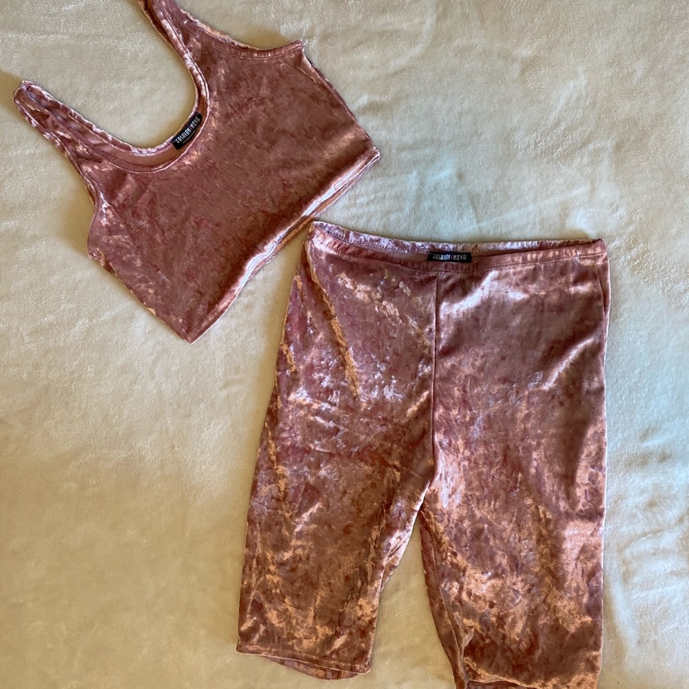 Biker short set (pink velvet)